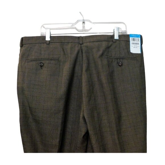 Haggar Dress Pants 38x32 Actual W40 Chocolate Brown Plaid Polyester Blend NEW - Picture 6 of 11